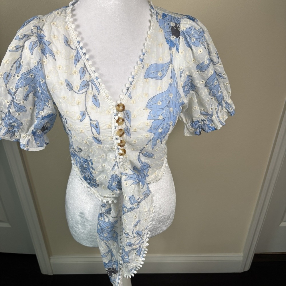 Chicwish Floral Lace Trim Blouse  Boho Peasant Festival  Fairy Feminine Blue